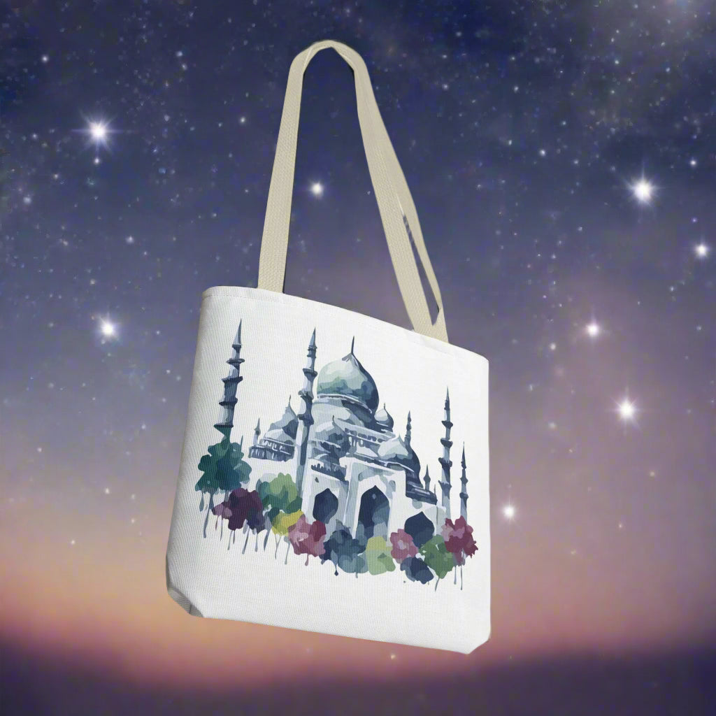 Watercolour Masjid Tote Bag - Artistic Shopping Bag for Travelers and Art Lovers