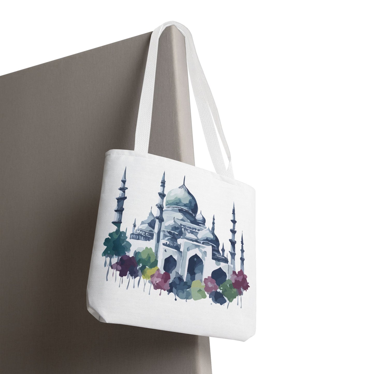 Watercolour Masjid Tote Bag - Artistic Shopping Bag for Travelers and Art Lovers